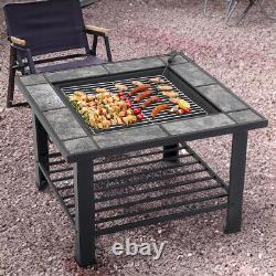 76cm Table Outdoor Garden Fire Pit Log Wood Burner BBQ Grill Lid & Storage Shelf