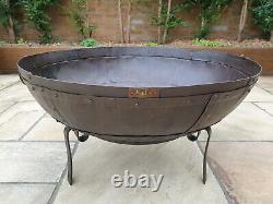 80cm Kadai Fire Bowl/Pit with Stand and Grill made from forged iron/sheet steel