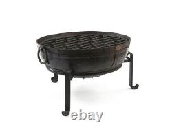 80cm Recycled Indian Fire Bowl with Low Stand and Grill/ Fire pit/ Garden BBQ