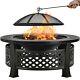 81cm Outdoor Round Fire Pit Fire Bowl Garden Patio Heater Bbq Grill With Poker