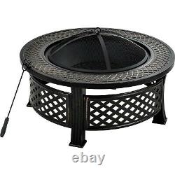 81cm Outdoor Round Fire Pit Fire Bowl Garden Patio Heater BBQ Grill with Poker