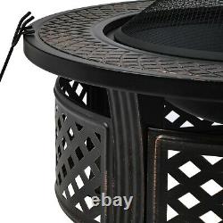 81cm Outdoor Round Fire Pit Fire Bowl Garden Patio Heater BBQ Grill with Poker