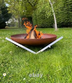 AUTUMN SALE Luxury Extra-Large Fire Pit, Corten Steel Bowl & Stainless Legs