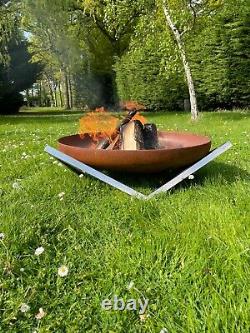 AUTUMN SALE Luxury Extra-Large Fire Pit, Corten Steel Bowl & Stainless Legs
