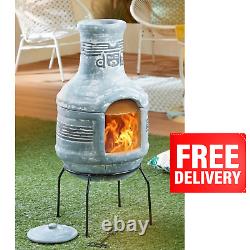 Ardor Clay Chiminea with Grill Garden Cooking Fire Heater Patio Decor Fire Pit