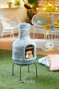 Ardor Clay Chiminea with Grill Garden Cooking Fire Heater Patio Decor Fire Pit