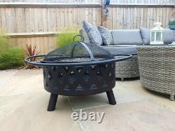Aurora Fire Pit and BBQ Grill. BLACK 60cm Bowl NEW with poker & spark guard