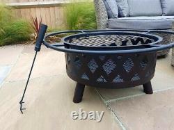 Aurora Fire Pit and BBQ Grill. BLACK 60cm Bowl NEW with poker & spark guard
