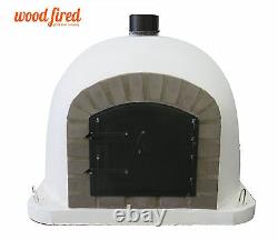 Brick Outdoor wood fired Pizza oven 100cm white Deluxe grey-brick/black-door