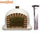 Brick Outdoor Wood Fired Pizza Oven 120cm White Deluxe Model With Chimney & Cap