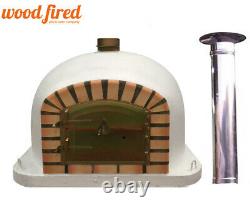 Brick outdoor wood fired Pizza oven 120cm white Deluxe model with chimney & cap