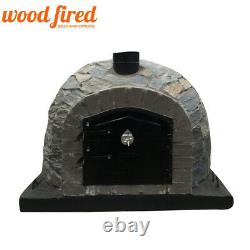 Brick outdoor wood fired Pizza oven prestige stone 100cm grey arch / black door
