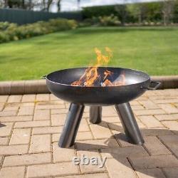 Caldera Fire Pit Bowl Brushed Metal Outdoor Garden Patio Log Wood Burner Firepit