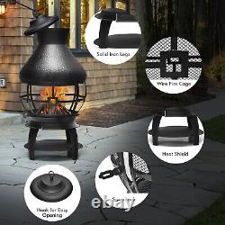Cast Iron Chiminea Outdoor Patio Heater Fire Pit 360° Fire View Terrace Stove