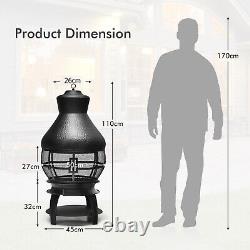 Cast Iron Chiminea Outdoor Patio Heater Fire Pit 360° Fire View Terrace Stove
