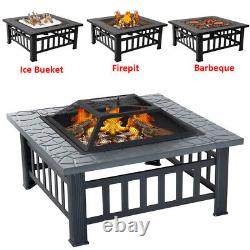 Cast Iron Outdoor Fire Pit BBQ Patio Heater Log Burner with Mesh Grill Bowl-81cm