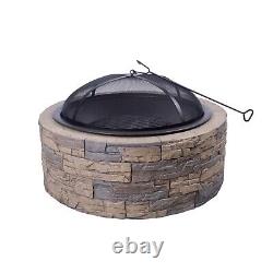 Cast Stone Round Base Wood Burning Outdoor Fire Pit Brown eiqfpcstone