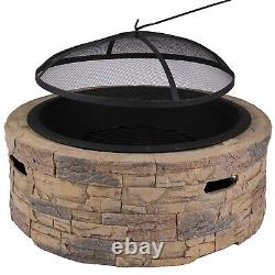 Cast Stone Round Base Wood Burning Outdoor Fire Pit Brown eiqfpcstone
