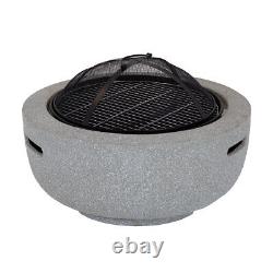Charles Bentley 60cm Round Magnesia Fire Pit with Mesh Cover Cooking Grill