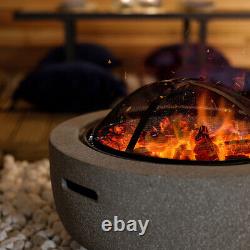 Charles Bentley 60cm Round Magnesia Fire Pit with Mesh Cover Cooking Grill