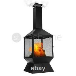 Chimenea Patio Heater Garden BBQ Fire Pit Outdoor Chimnea Steel Black Log Store