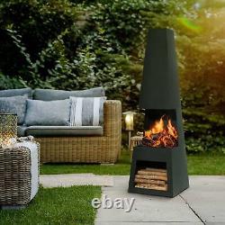 Chiminea Fire Pit, Outdoor, Wood Storage Black Steel