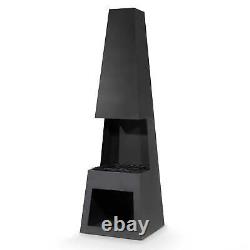 Chiminea Fire Pit, Outdoor, Wood Storage Black Steel