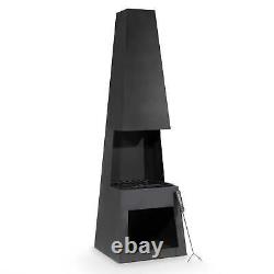 Chiminea Fire Pit, Outdoor, Wood Storage Black Steel