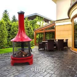 Collection only Outdoor 1.75M Steel Chiminea Fireplace with Cooking Grill Red