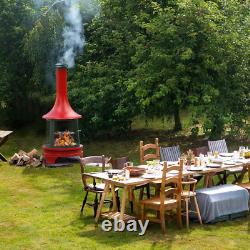 Collection only Outdoor 1.75M Steel Chiminea Fireplace with Cooking Grill Red