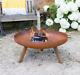 Corten Steel Outdoor Fire Pit Patio Heating Garden Log Burner 80cm Round Legs