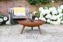 Corten Steel Outdoor Fire Pit Patio Heating Garden Log Burner 80cm Round Legs