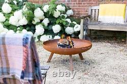 Corten Steel Outdoor Fire Pit Patio Heating Garden Log Burner 80cm Round Legs