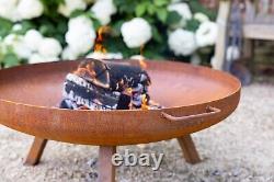 Corten Steel Outdoor Fire Pit Patio Heating Garden Log Burner 80cm Round Legs