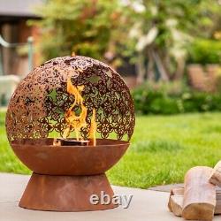 Damasque Globe Fire Pit Bowl Decorative Outdoor Garden Patio Log Wood Burner