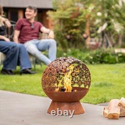 Damasque Globe Fire Pit Bowl Decorative Outdoor Garden Patio Log Wood Burner