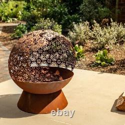 Damasque Globe Fire Pit Bowl Decorative Outdoor Garden Patio Log Wood Burner