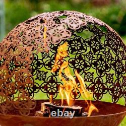 Damasque Globe Fire Pit Bowl Decorative Outdoor Garden Patio Log Wood Burner