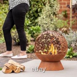 Damasque Globe Fire Pit Bowl Decorative Outdoor Garden Patio Log Wood Burner