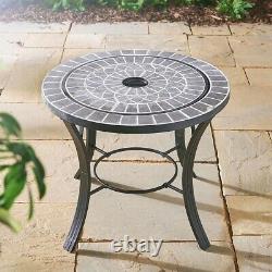 Dark Grey Mosaic Firepit BBQ Table 3-in-1 Fire Pit Barbecue Grill Garden Outdoor