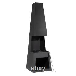 Dellonda Outdoor Chiminea Fire Wood Log Burner Patio Heater Black Steel B