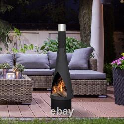 Dellonda Outdoor Chiminea Fireplace Fire Pit Heater Durable Black Steel Patio