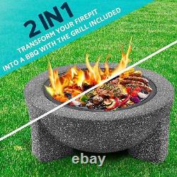 Dellonda Round MgO Fire Pit with BBQ Grill, Ø75cm, Safety Mesh Screen