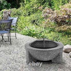 Dellonda Round MgO Fire Pit with BBQ Grill, Ø75cm, Safety Mesh Screen