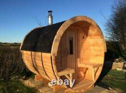 Deluxe Outdoor Barrel sauna full rear glass wall Heater M3 wood fired heater