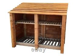 Double Bay 4ft Wooden Outdoor Log Store, Fire Wood Storage Shed Hand Made