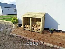 Double Bay 4ft Wooden Outdoor Log Store, Fire Wood Storage Shed Hand Made