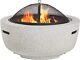 Ecasa Garden Fire Pit Concrete Stone Effect Firepit With Bbq Grill Light Grey