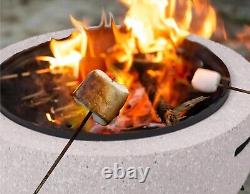 ECASA Garden Fire Pit Concrete Stone Effect Firepit with BBQ Grill Light Grey