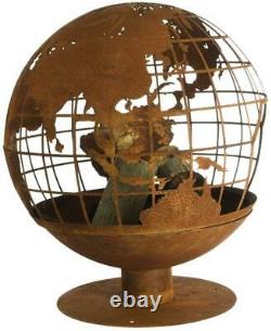Esschert Design Garden Fire Pit Bowl World Globe Hand lasered Authentic Rustic
